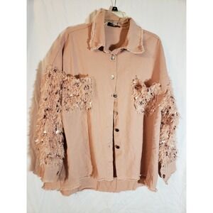 Women's Chicme Pink Sequined Shirt Jacket Size L